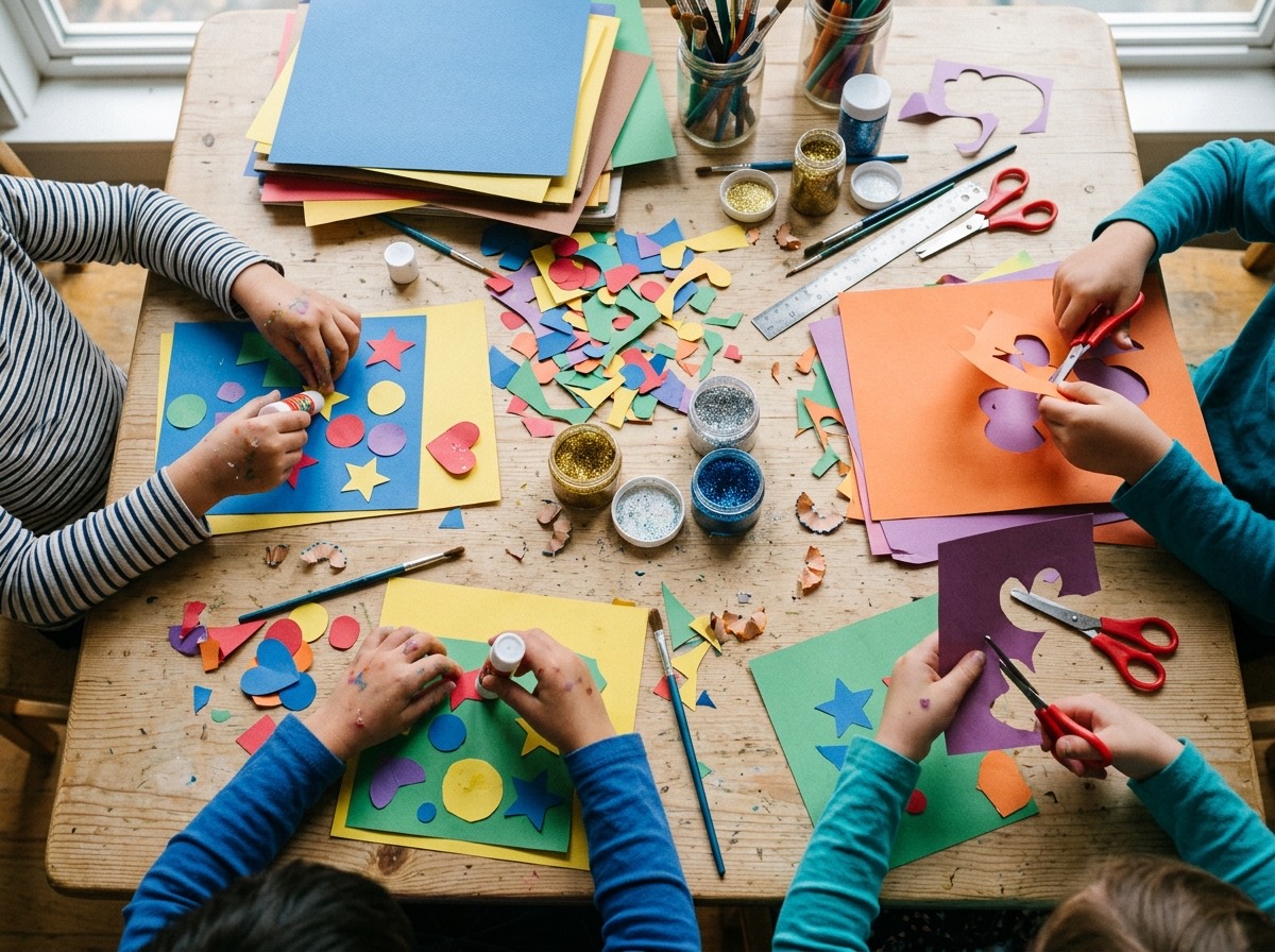 Group of kids doing arts and crafts at an after-school activity